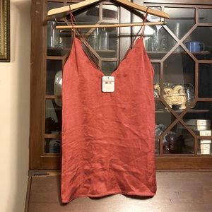 Free People sexy silk satin camisole with scalloped v neck top.
